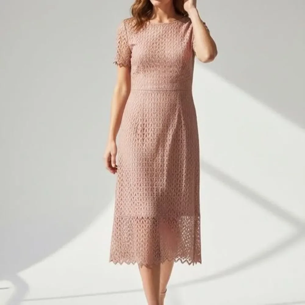 Kay Unger Lace Midi Dress Size 14 Blush Pink Floral Elegant Wedding Guest Formal - Picture 1 of 5